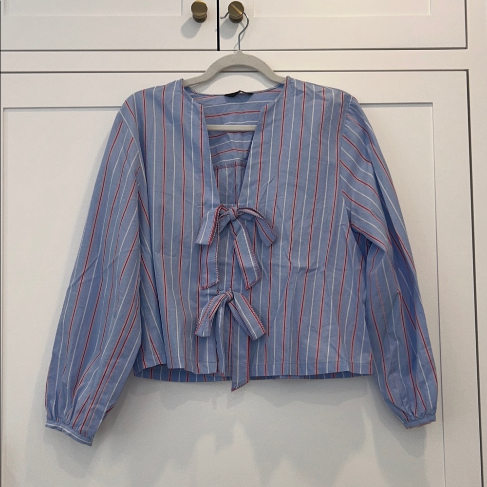 Zara tie-front striped shirt